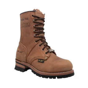 AdTec Womens Brown 9in Steel Toe Logger Leather Work Boots