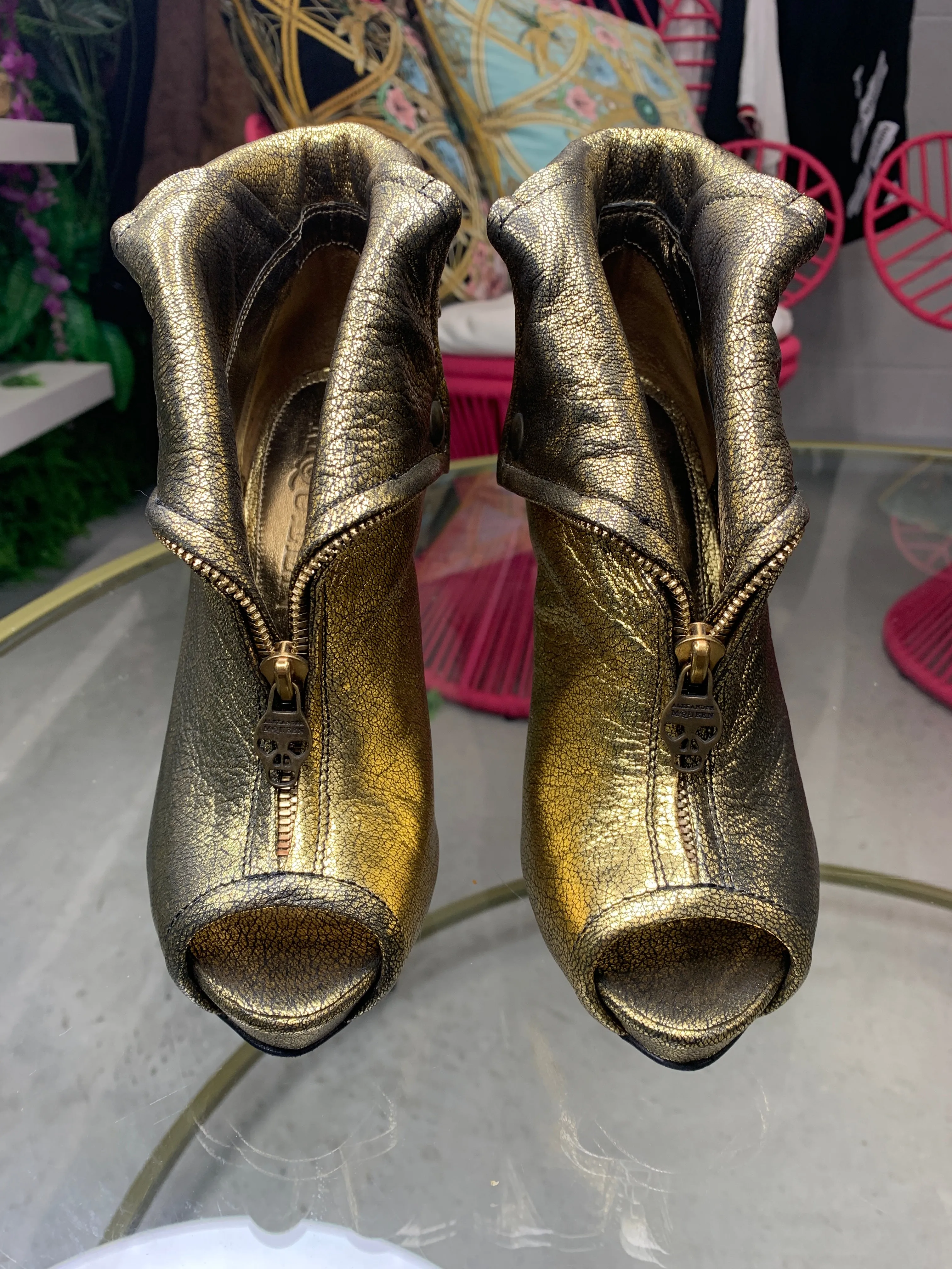 Luxury Alexander McQueen Metallic Gold High Heels - Size 36