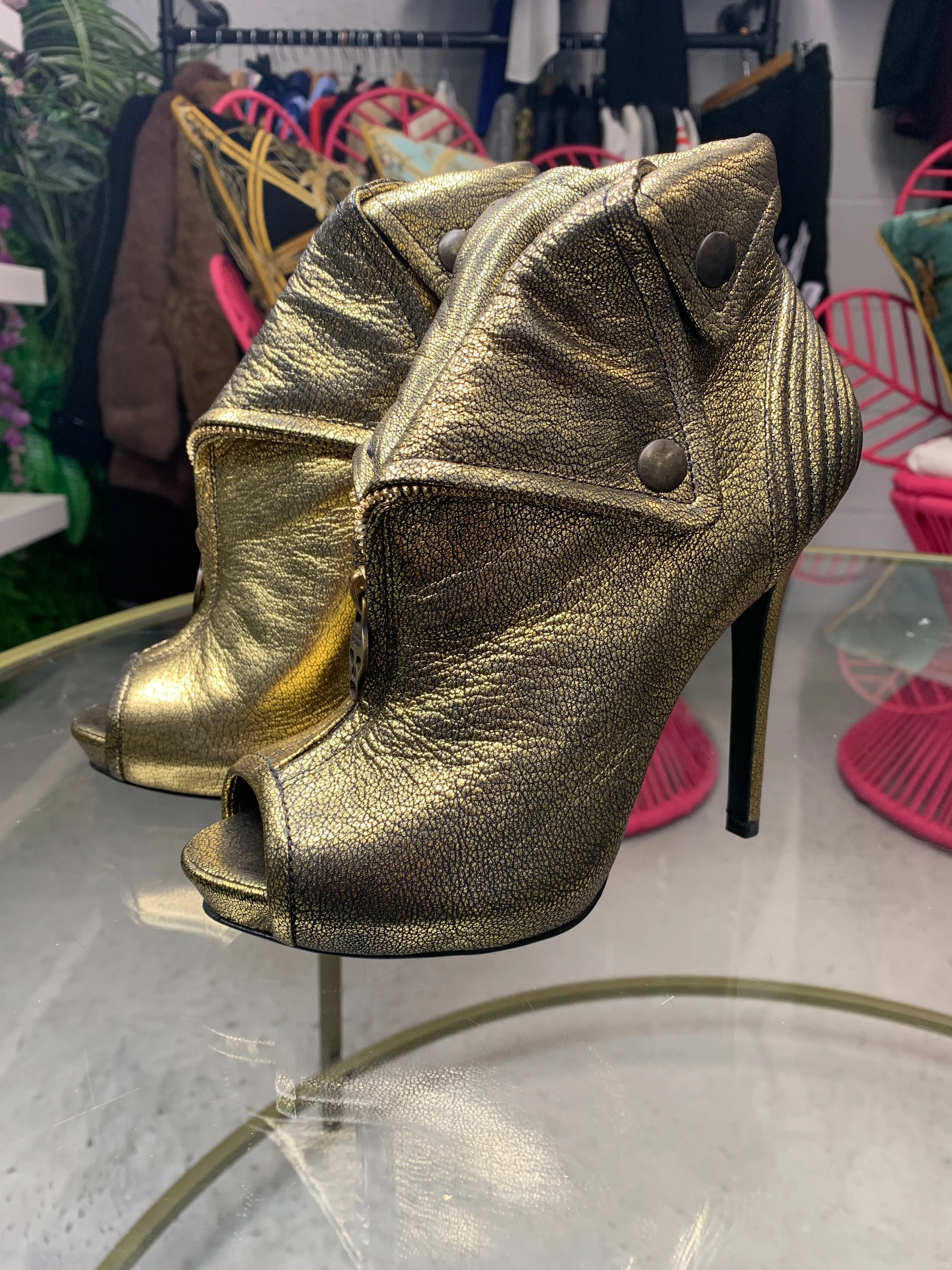 Luxury Alexander McQueen Metallic Gold High Heels - Size 36