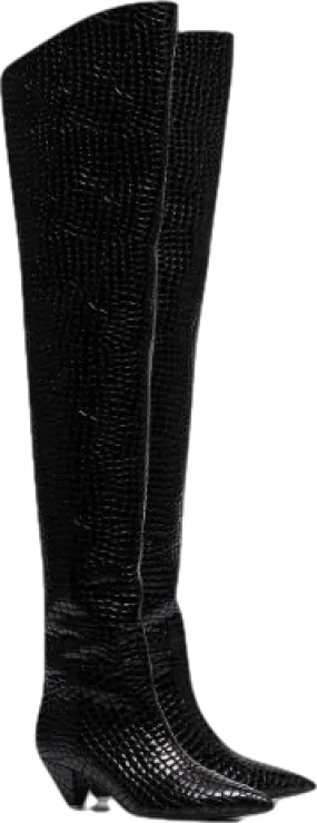 Attico Black Crocodile Print 45 Leather Over-the-knee Boots UK 6 EU 39 👠