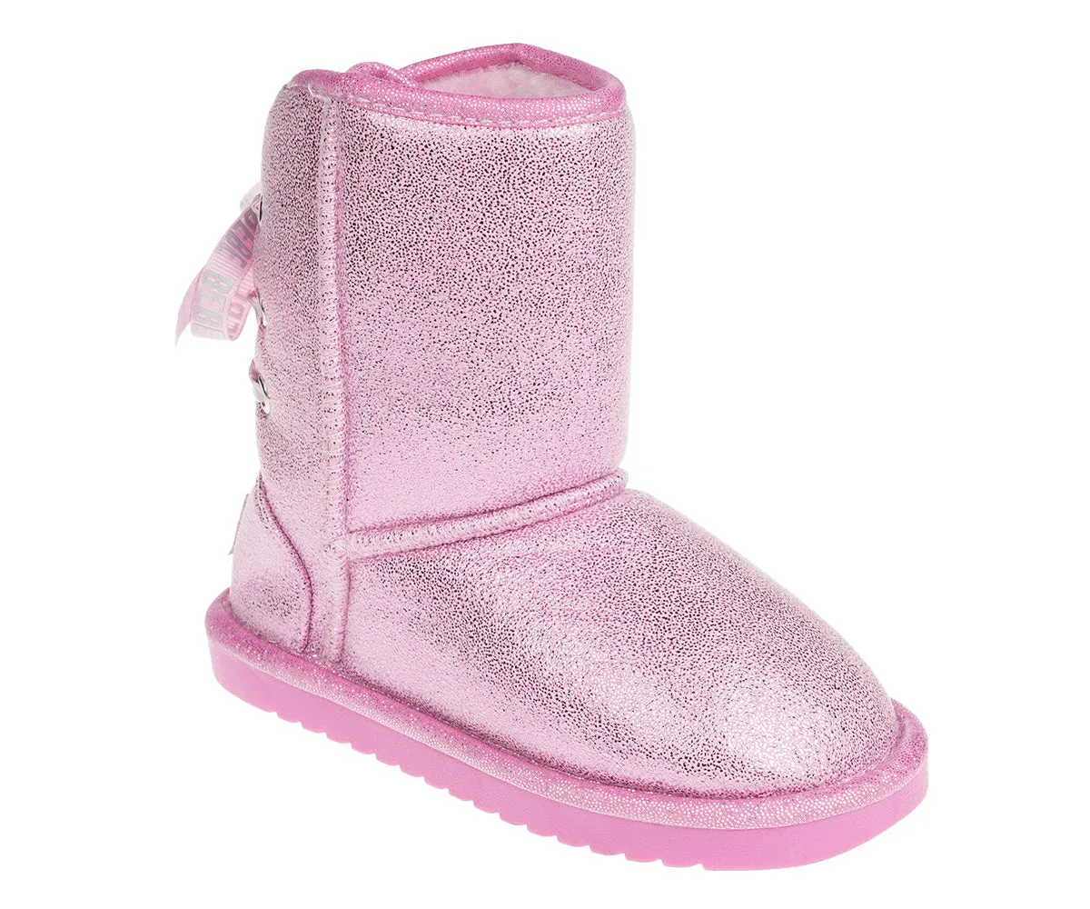 bebe Girl's Winter Boots Fur Boot Cuffs Sherpa Lined Shearling Microsuede Boots - Warm Boots For Toddler, Light Gold/Pink