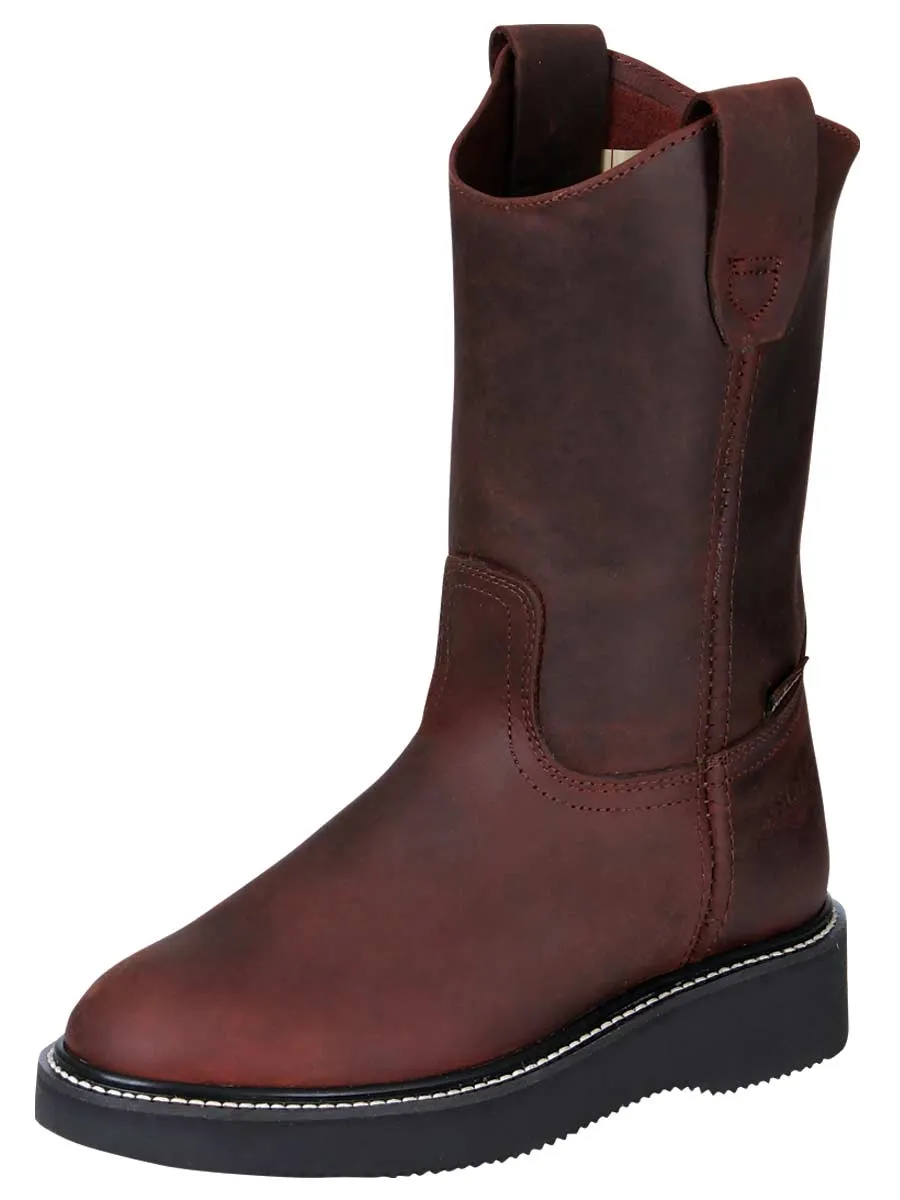 Botas de Trabajo de Tubo Pull-On con Punta Suave de Piel Genuina para Mujer/Joven 'Establo' - ID: 91476