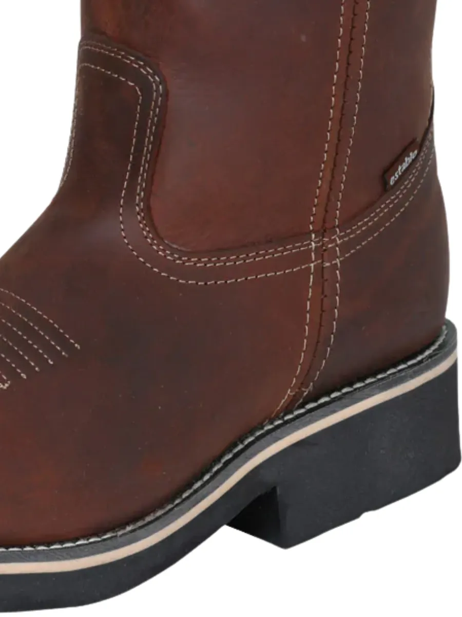 Botas de Trabajo Rodeo de Tubo Pull-On con Punta Suave de Piel Genuina para Hombre 'Establo' - ID: 41531