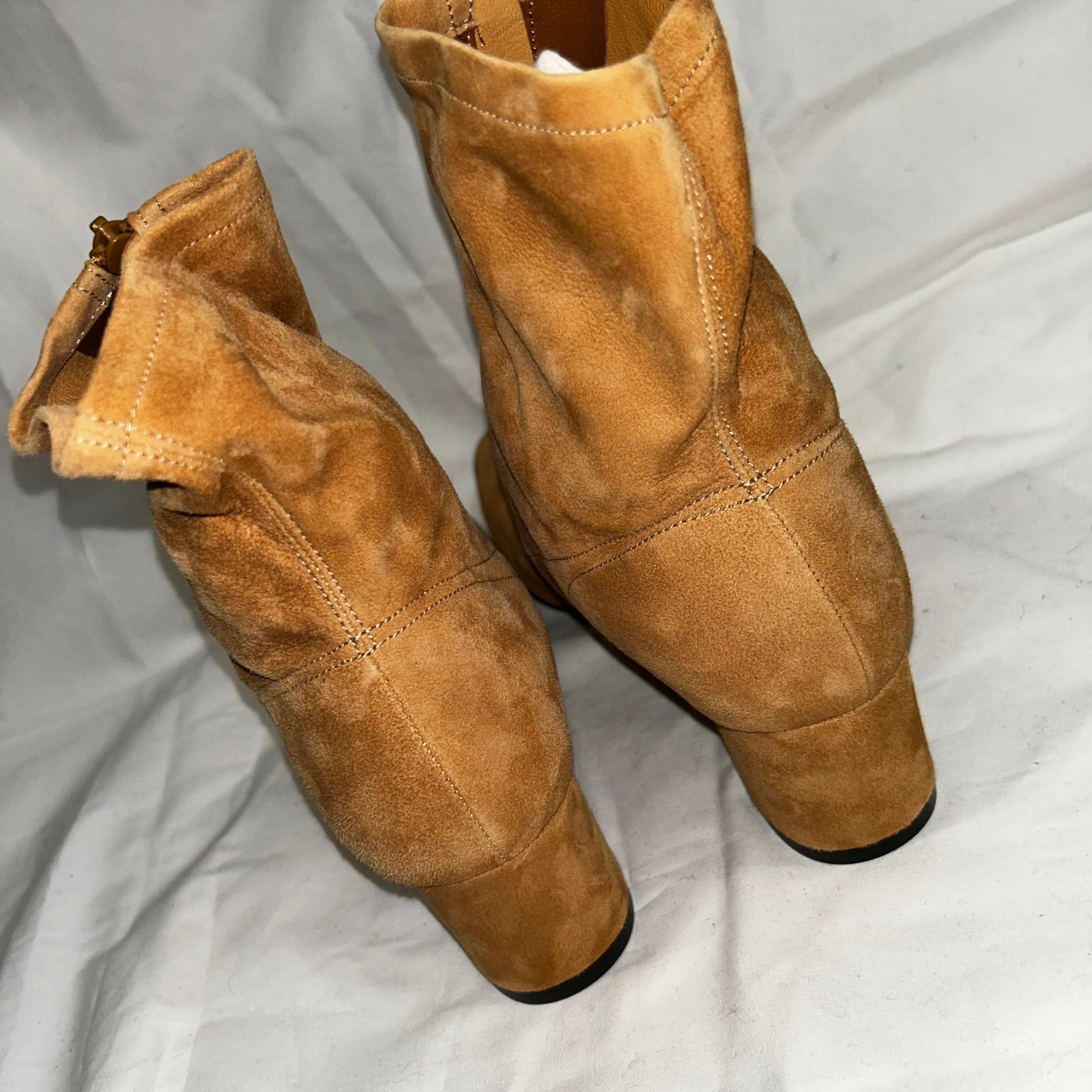 By Far Brand New Camel Suede Zippered Ankle Boots 38