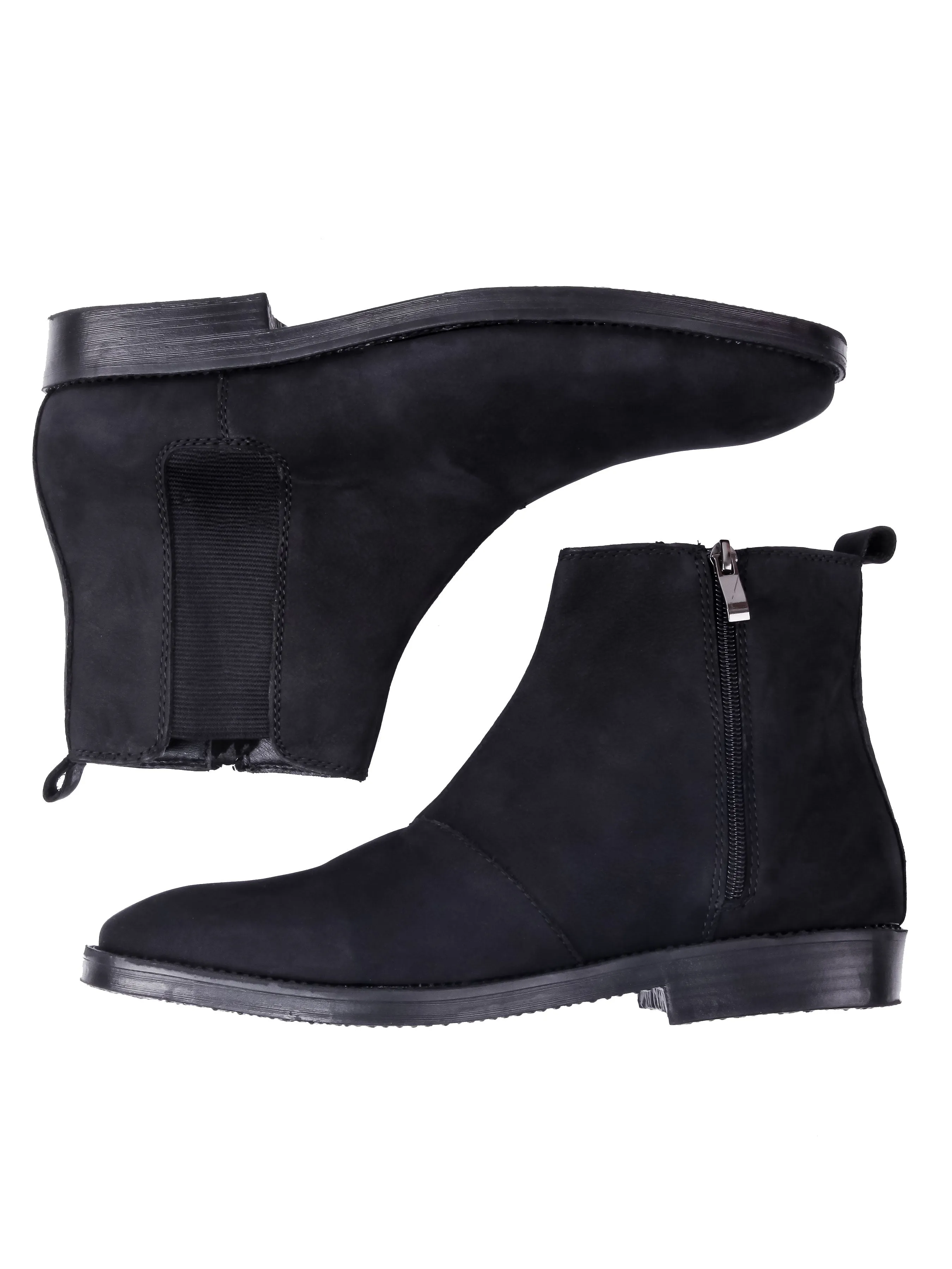 Chelsea Boots With Zipper - Black Nubuck Leather (Crepe Sole)