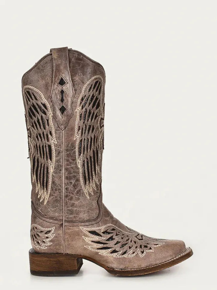 Corral Women's Brown Cross and Wings Square Toe