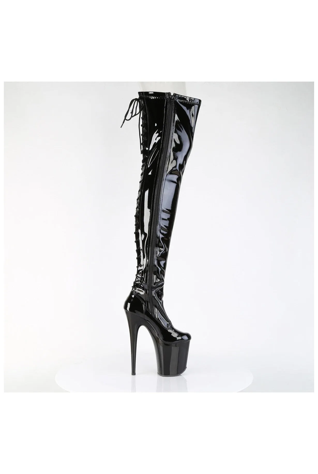 FLAMINGO-3850 Black Patent Thigh Boot