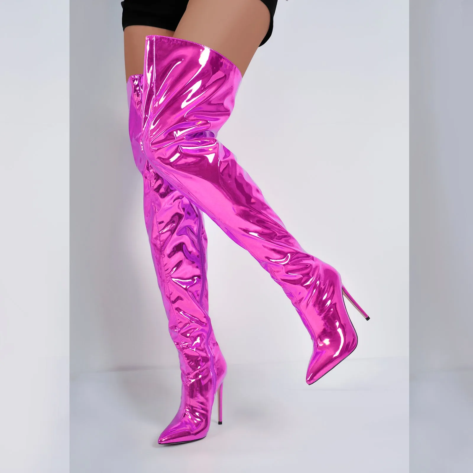 Metallic Pointed Toe Stiletto Over The Knee Boots