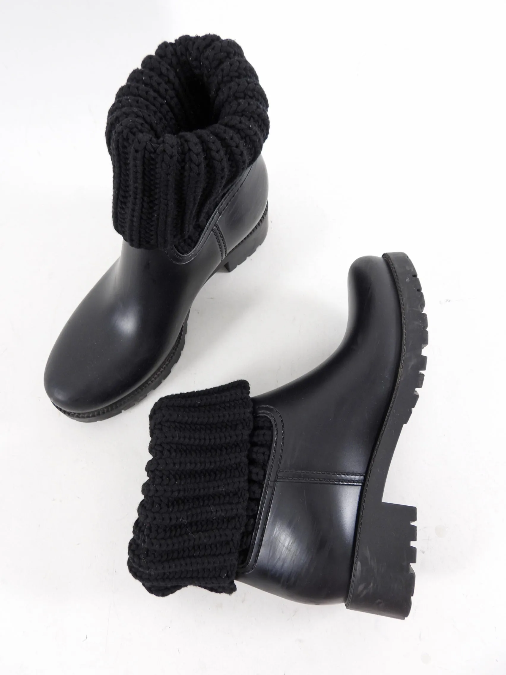 Moncler Black Rubber Ginette Knit Boots - 38