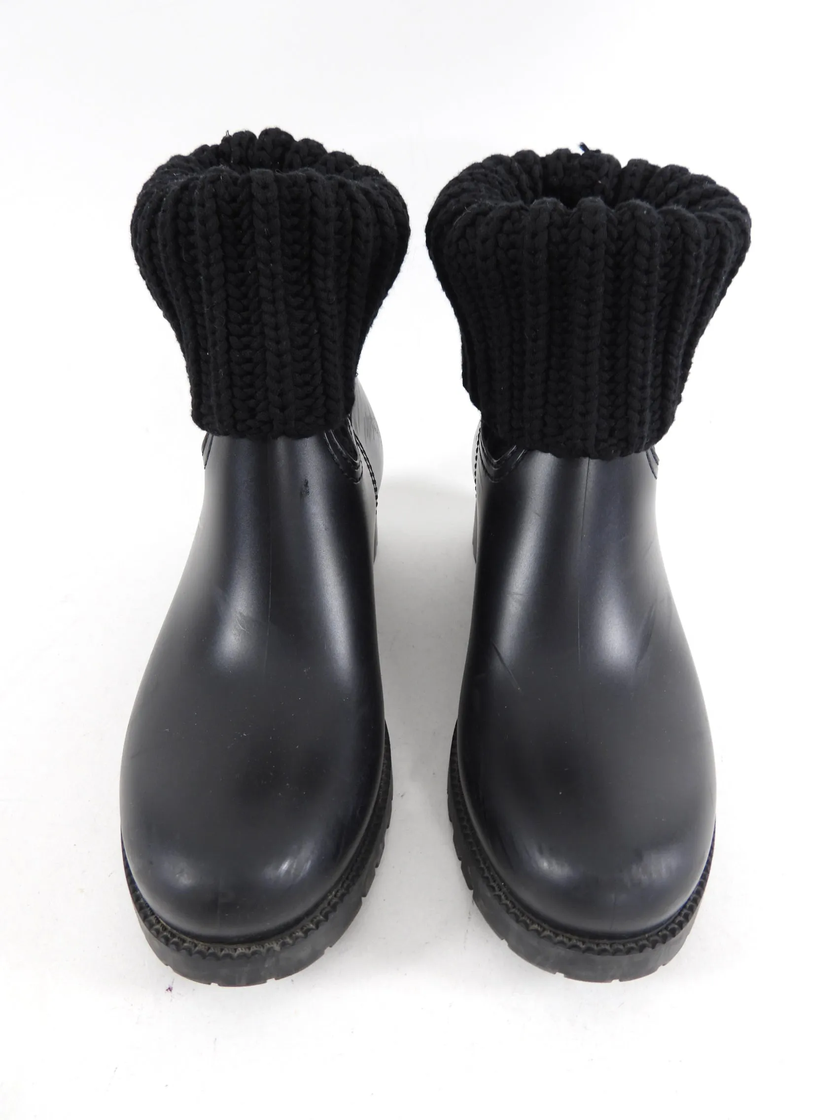 Moncler Black Rubber Ginette Knit Boots - 38