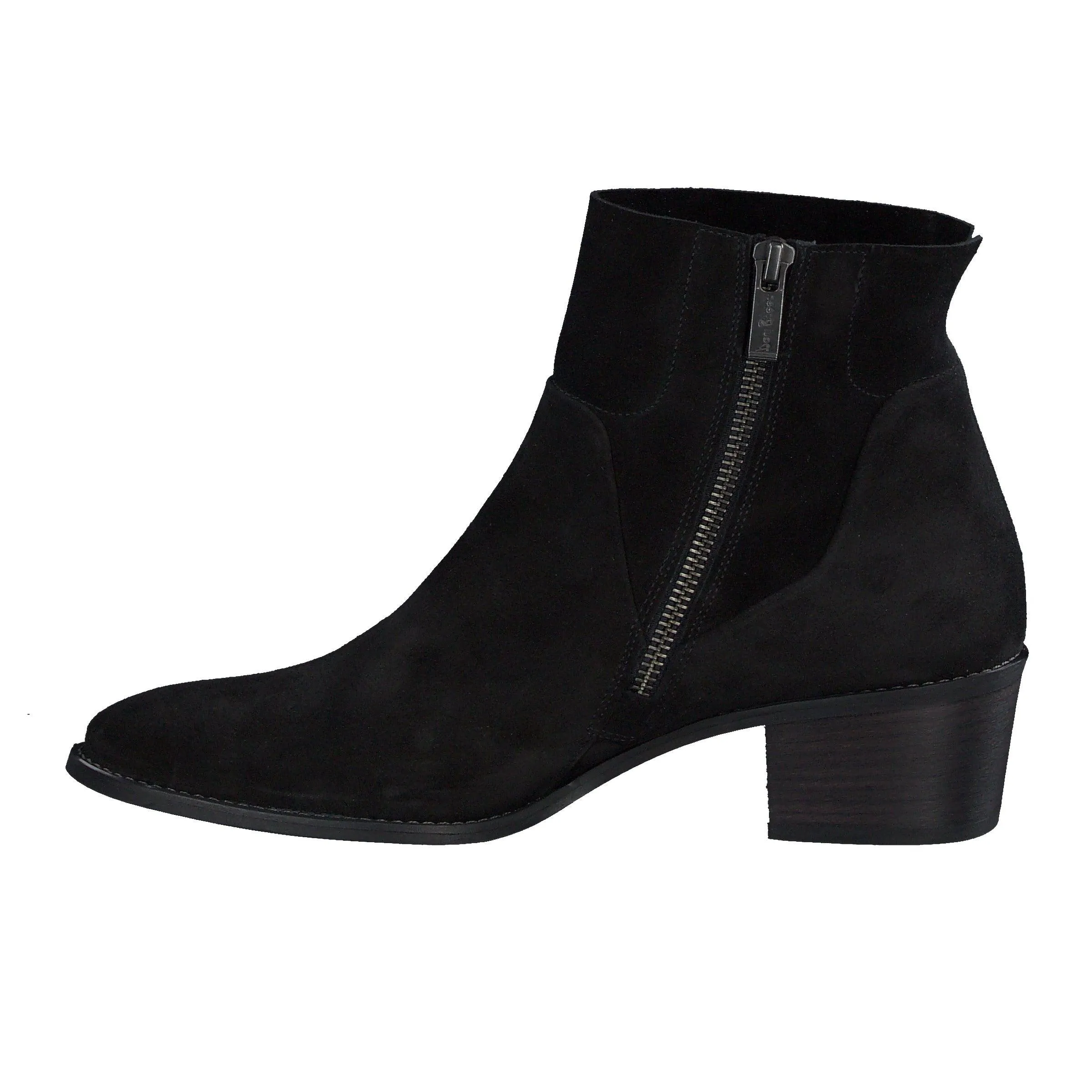 PAUL GREEN Black Suede  Ankle Boot with Block Heel 9025