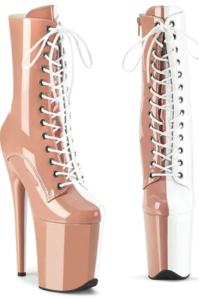 Pleaser USA Flamingo-1040TT 8inch Pleaser Boots - Patent Blush/White