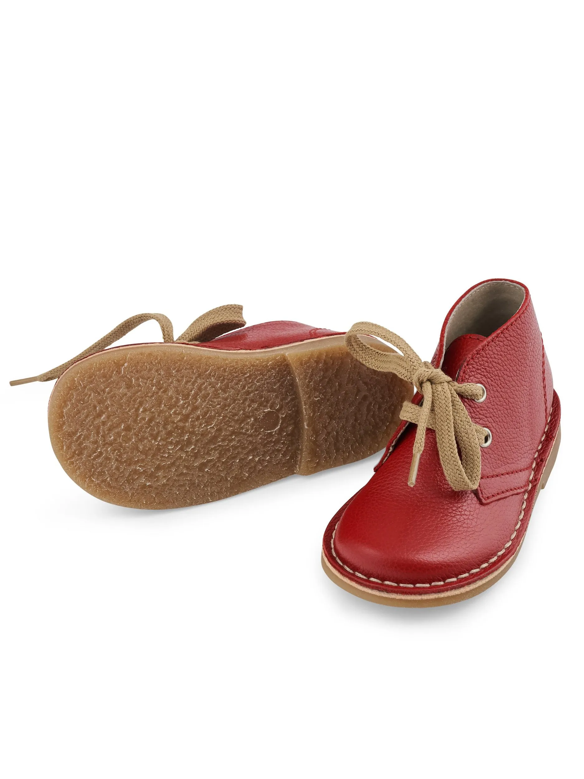 Red Leather Kids Lace Up Boots