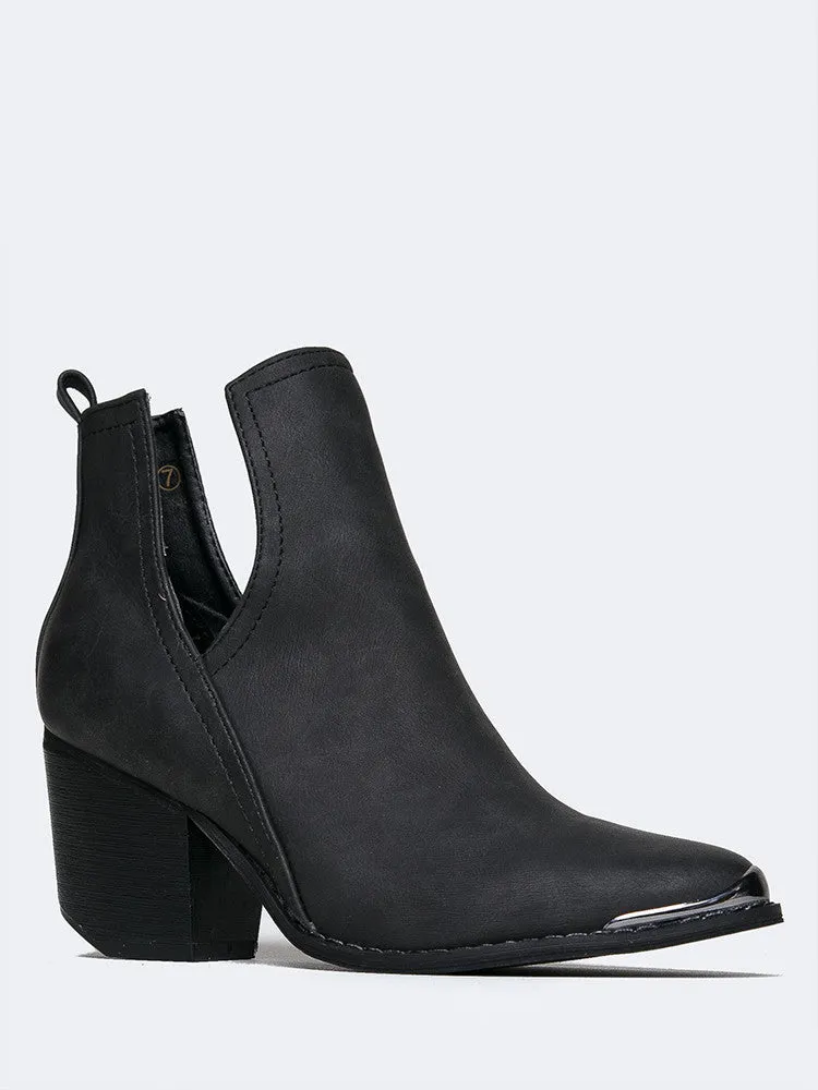 Side Cutout Metal Tip Ankle Boot