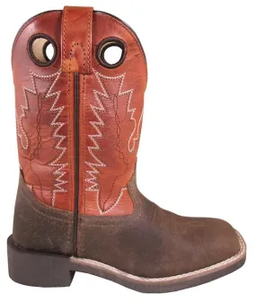 'Smoky Mountain' Youth 8.5" Bronco Western Square Toe - Brown Distress / Burnt Orange