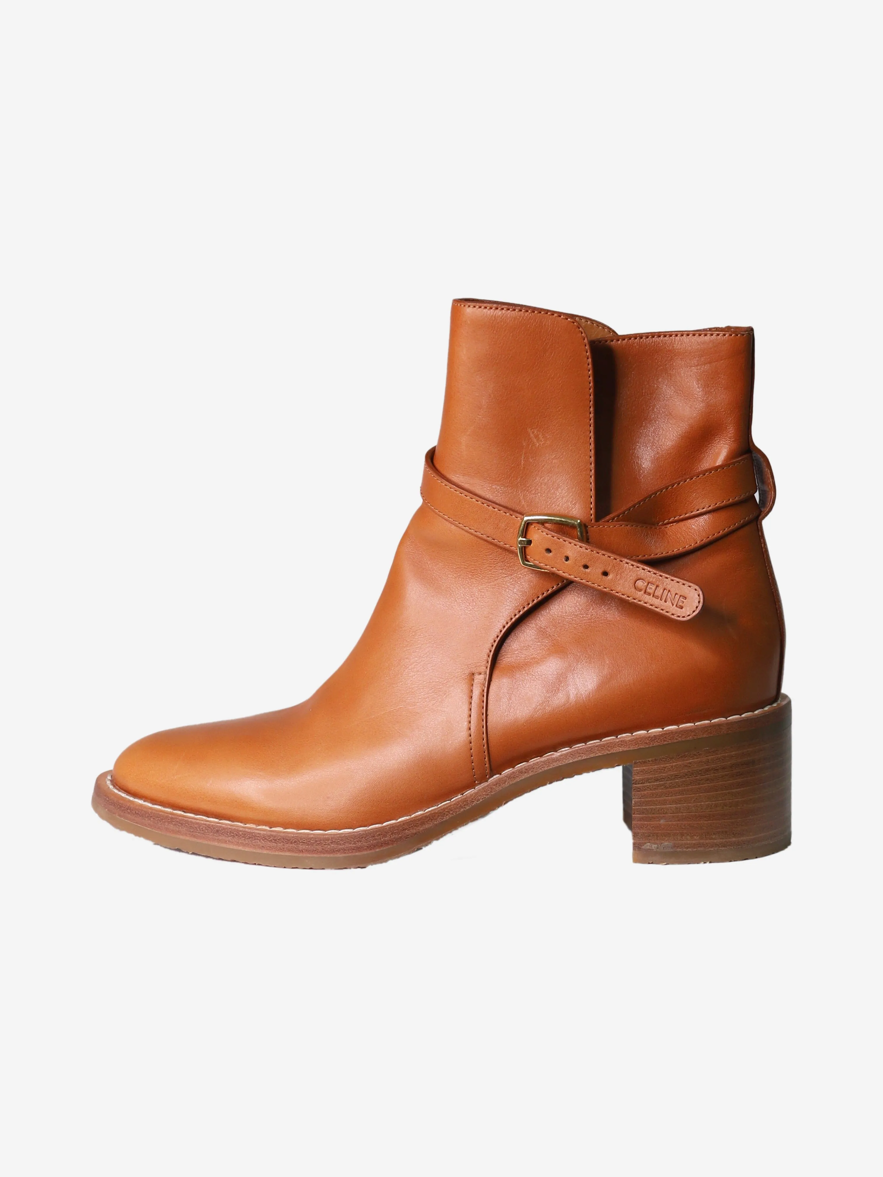 Tan leather ankle boots - size EU 40