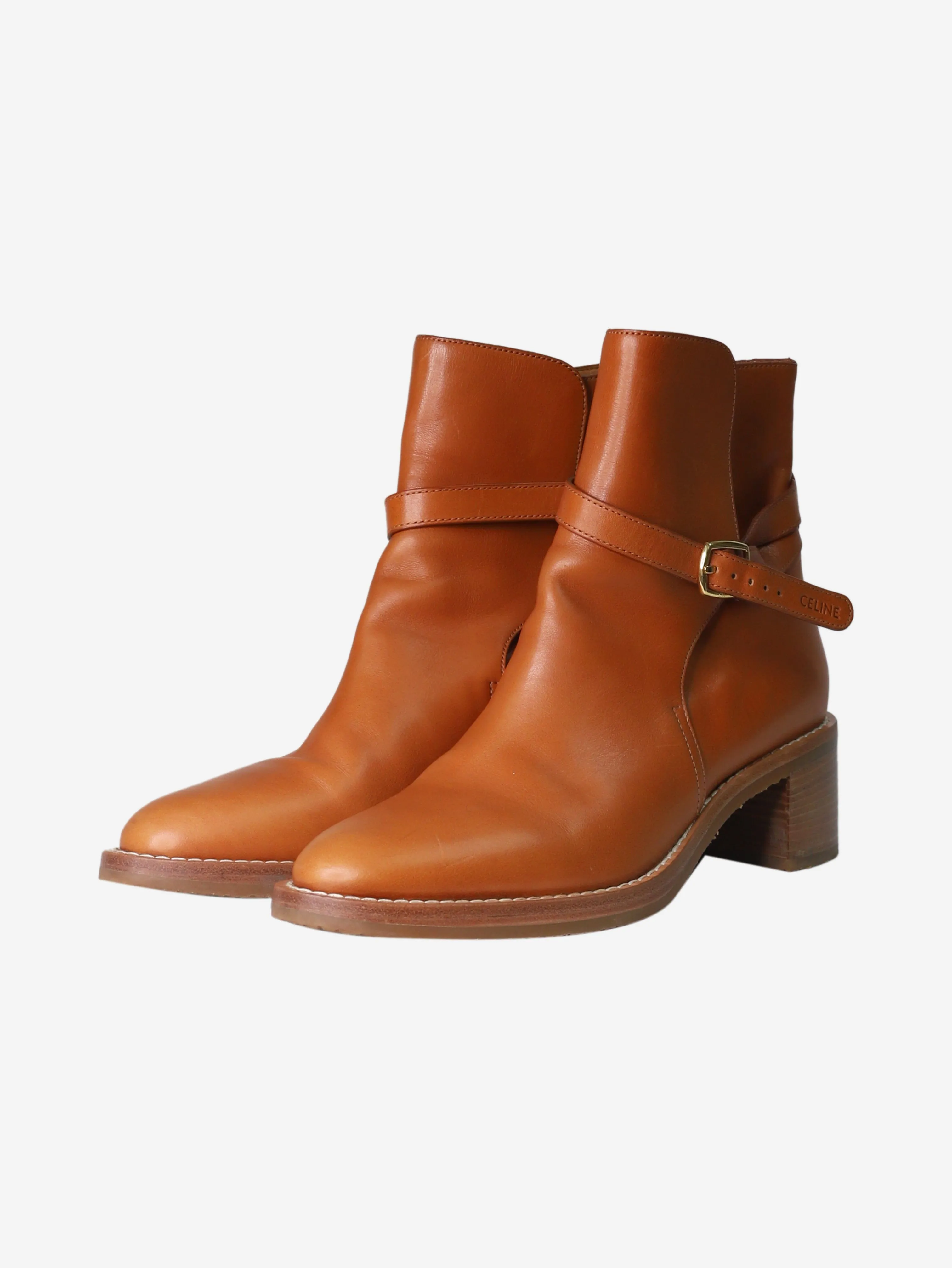 Tan leather ankle boots - size EU 40