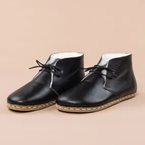 Women's Black Barefoot Oxford Boots with Fur