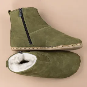 Women's Olive Barefoot Boots with Fur