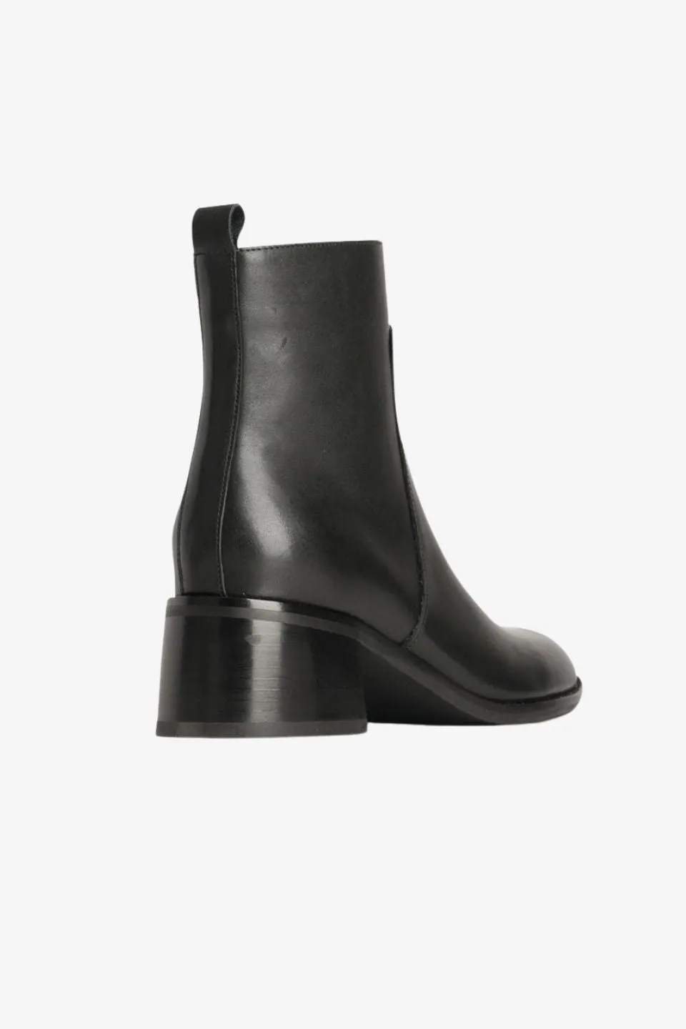 Wyona Black Ankle Mid Heel Leather Boot