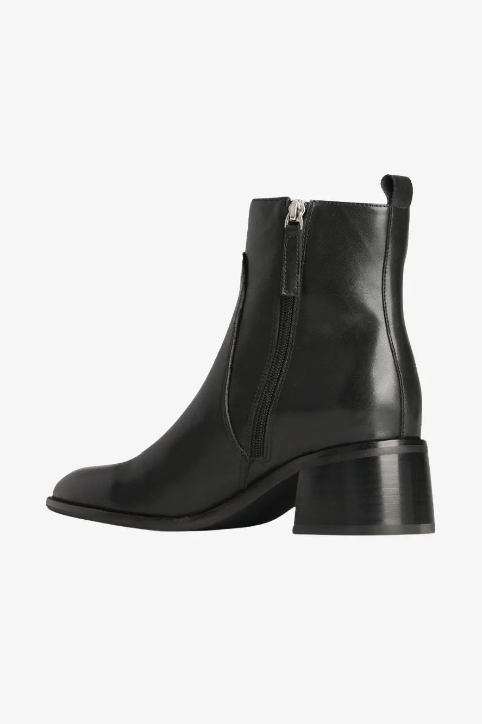 Wyona Black Ankle Mid Heel Leather Boot